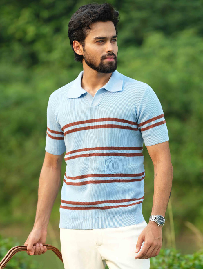 Sky - Copper Double stripe Stripe Knit Polo