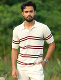 Cream - Maroon Double Stripe Knit Polo
