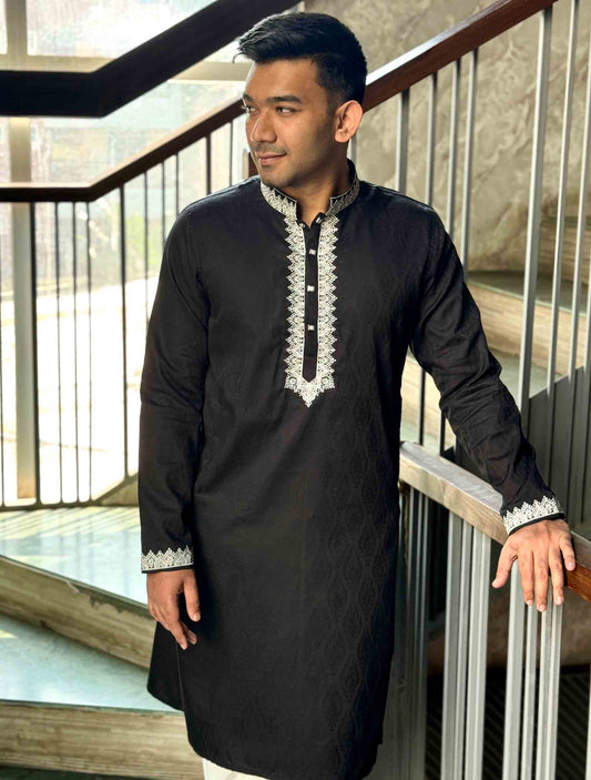Ink black Printed premium embroidery panjabi