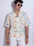 Cream printed drop shoulder havana shirt
