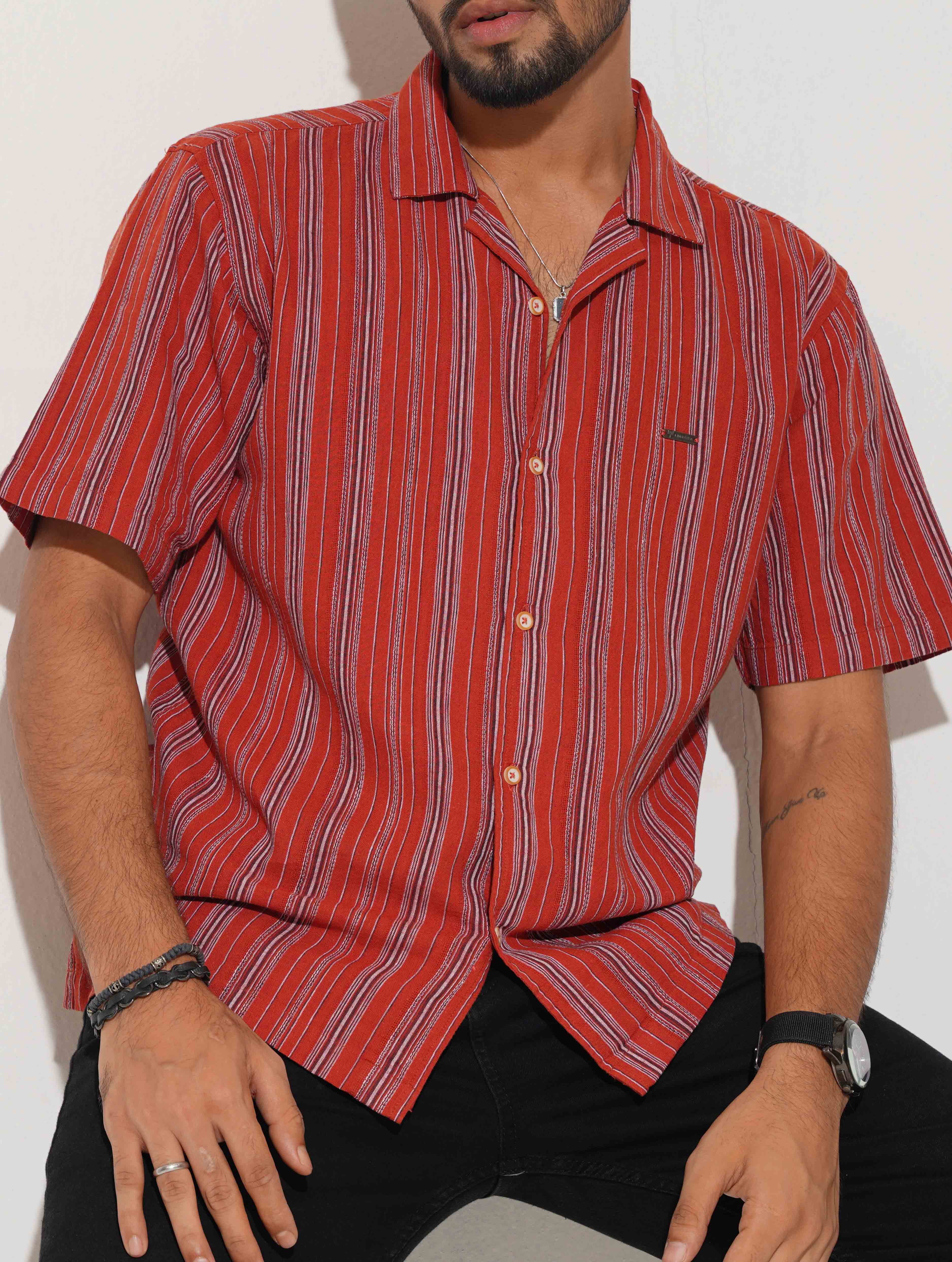 Tomato Red stripe Remi cotton Havana shirt