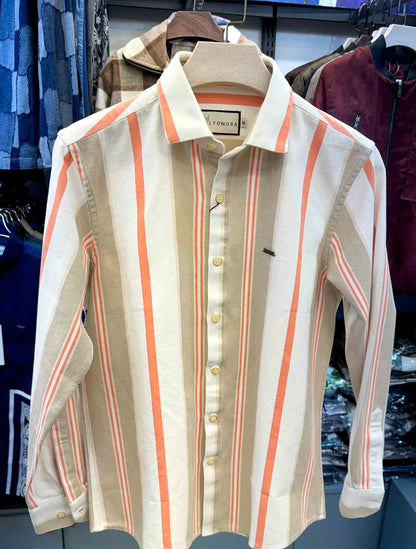 White- cream - orange stripe denim full sleeve