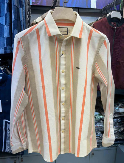 White- cream - orange stripe denim full sleeve