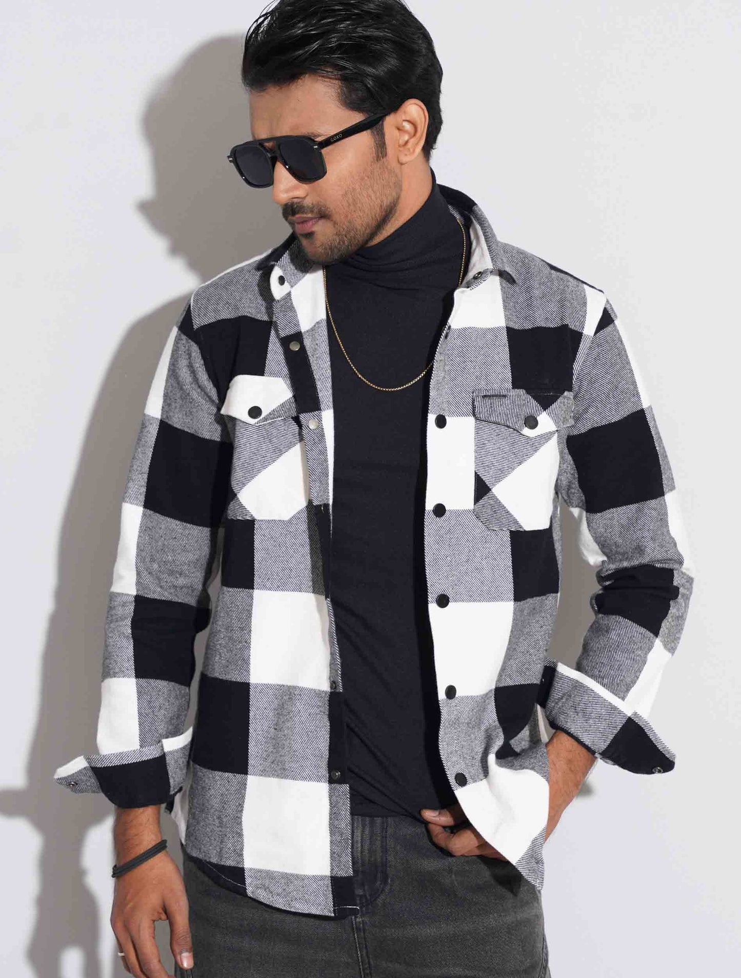 White-black classy flannel full shirt