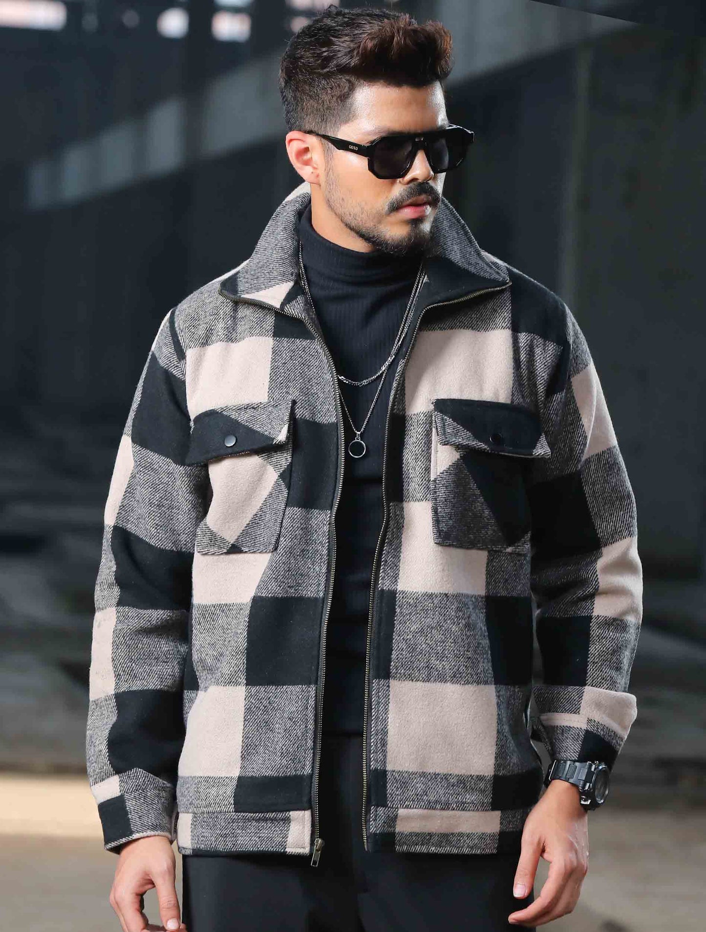 Black beige premium flannel jacket