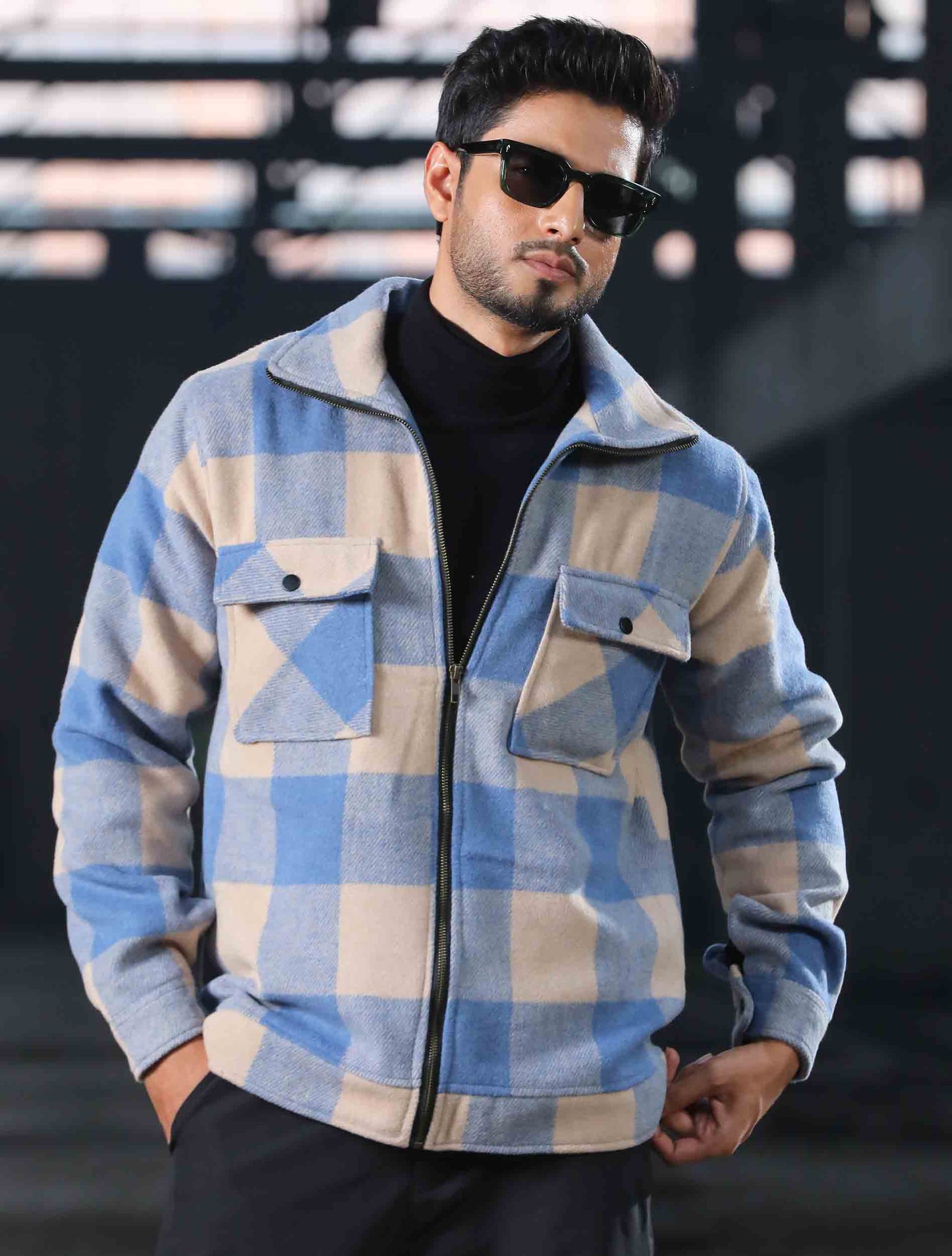 Sky blue beige premium flannel jacket