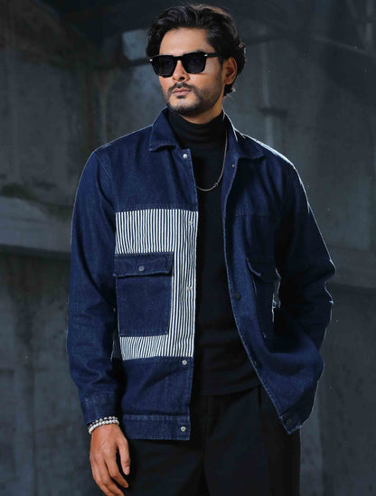 Dark blue pocket contrast denim jacket