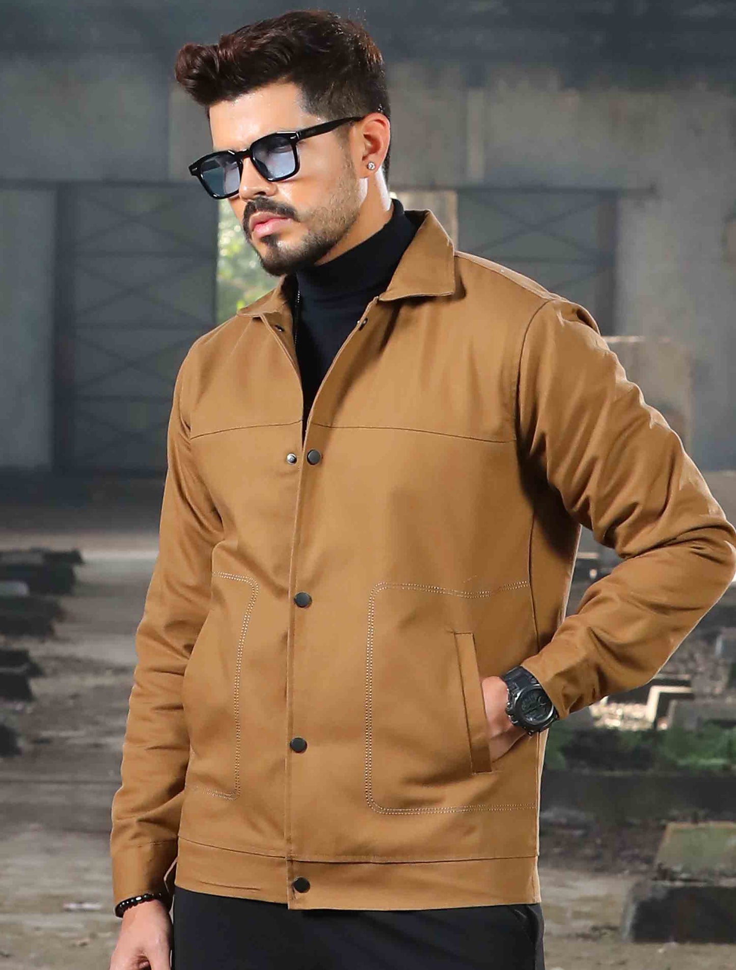 Mustard color canvas fabric premium jacket