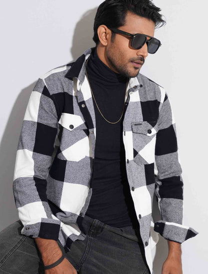 White-black classy flannel full shirt