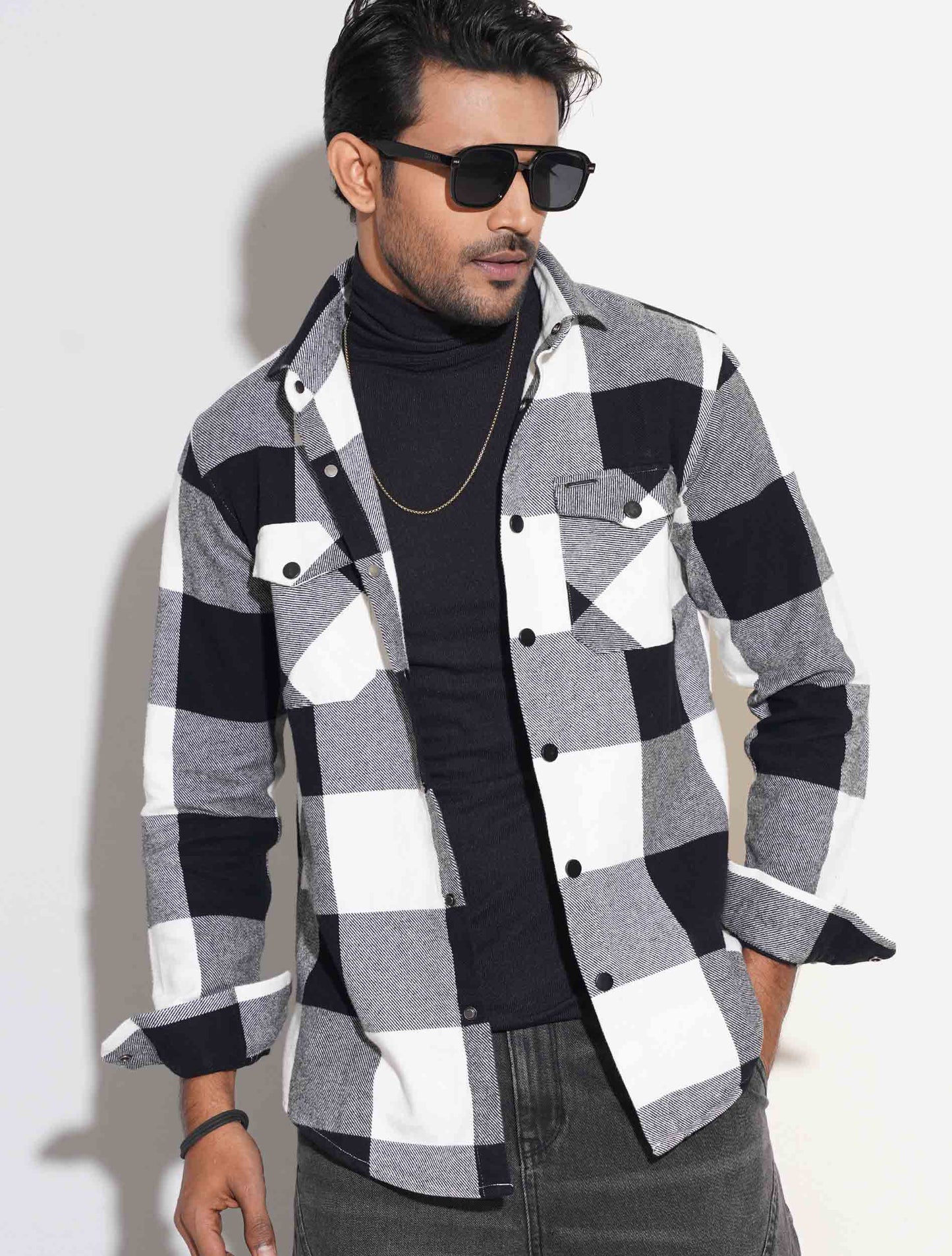 White-black classy flannel full shirt