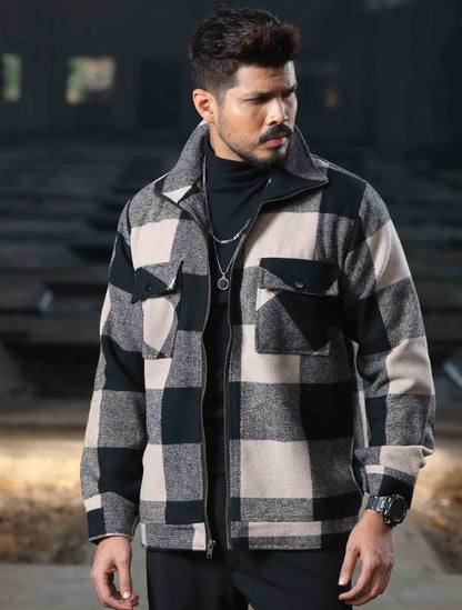 Black beige premium flannel jacket