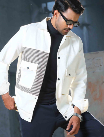 White pocket contrast denim jacket