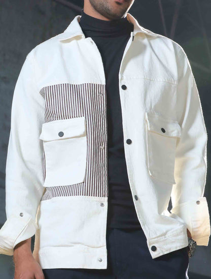 White pocket contrast denim jacket