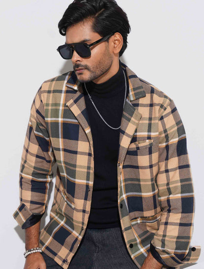 Cream black green Flannel jacket