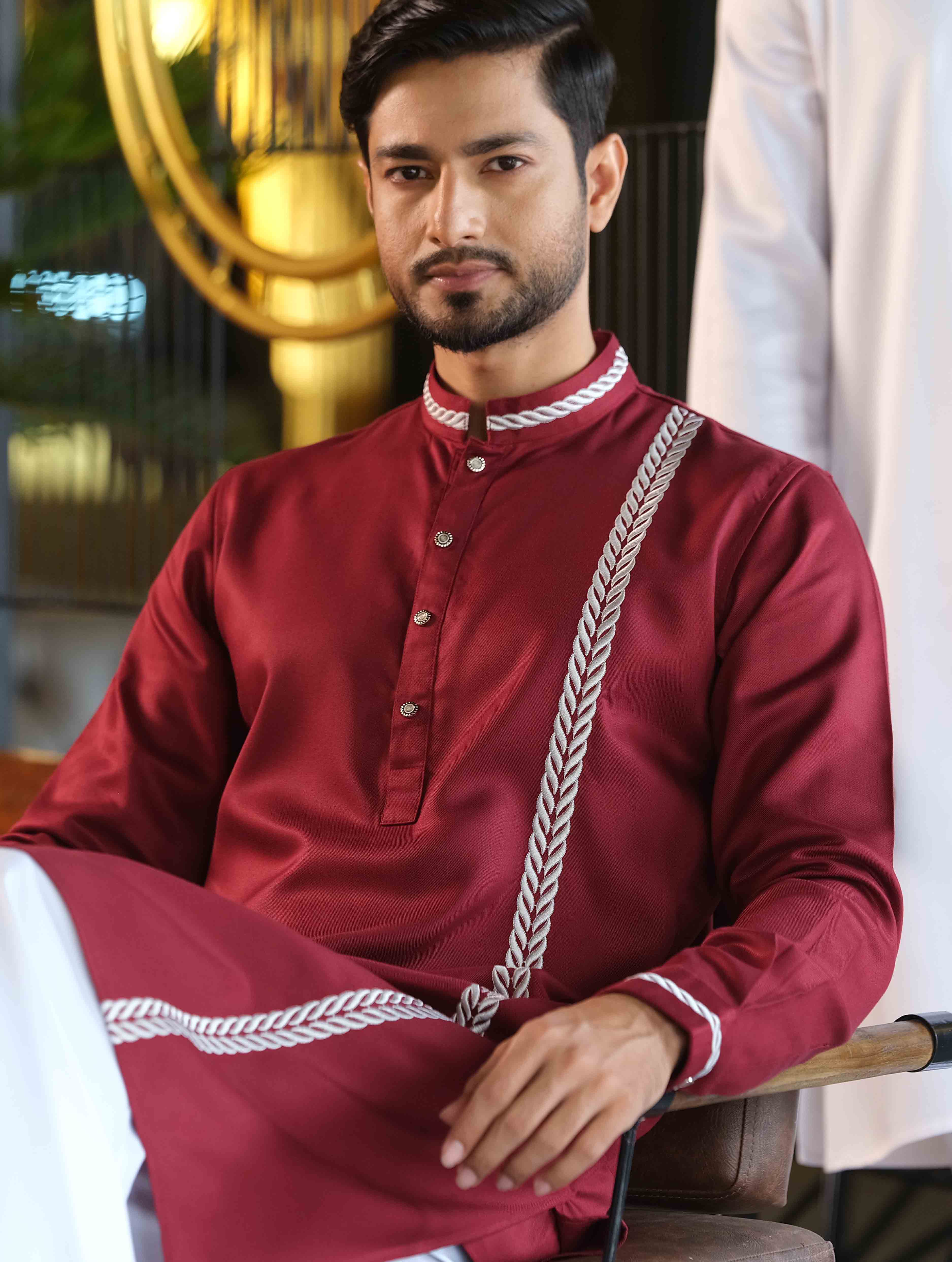 Red Wine Line embroidered panjabi
