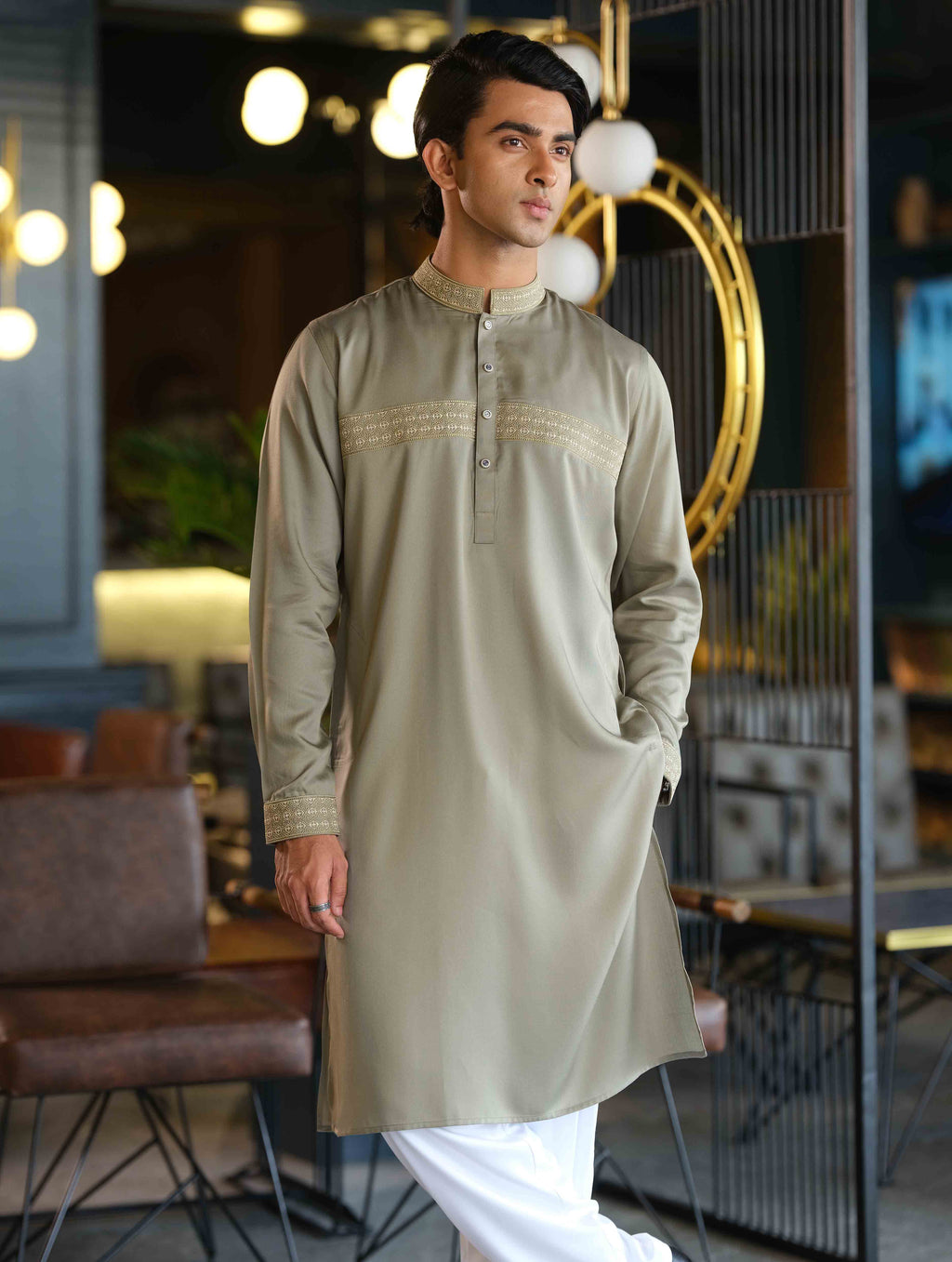 Olive Noor Elegant Chest Embroidered Panjabi