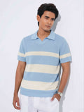 Sky - White Stripe Knit Polo