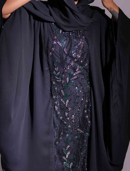 Black purple color abaya design female dress