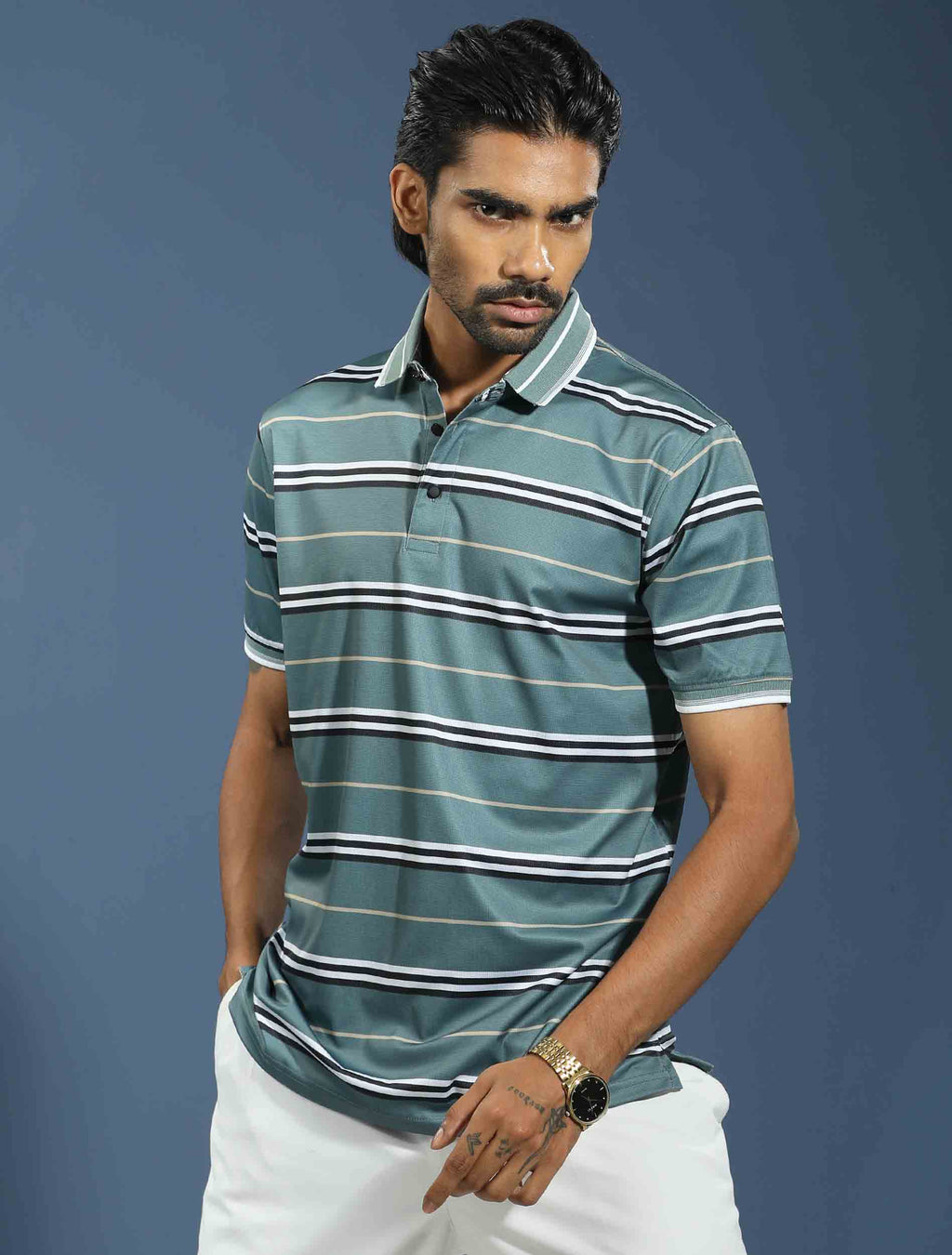 Deep forest stripe premium polo shirt