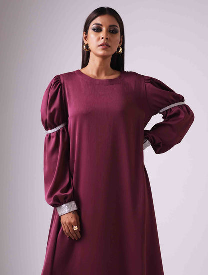 Purplish rose lace contrast female dress