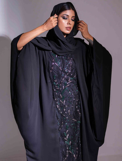 Black purple color abaya design female dress
