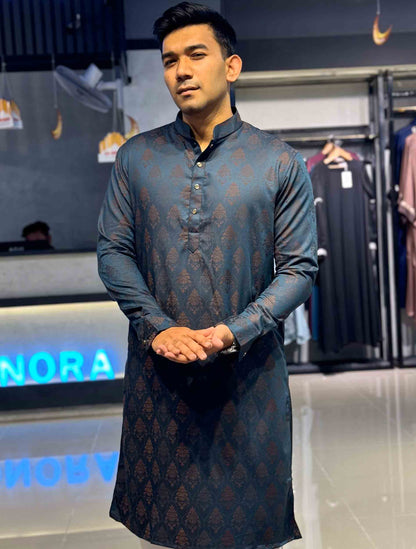 Teal blue bamboo silk premium panjabi- RAV