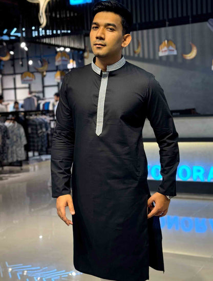 Raven Black Plate embroidery premium Panjabi