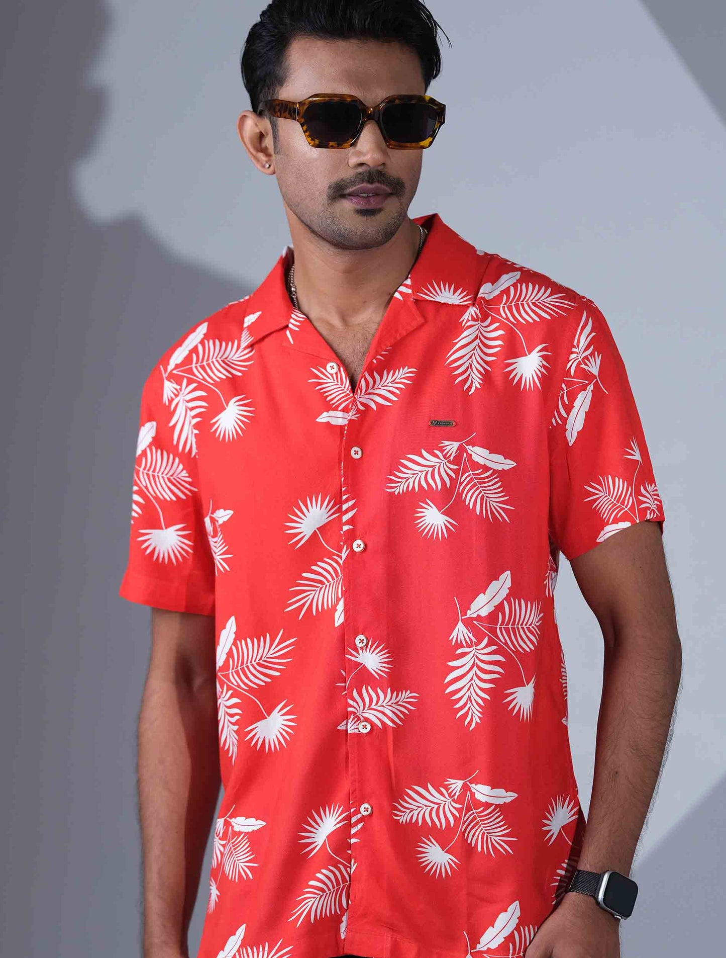 Flame Orange White Printed premium havana shirt