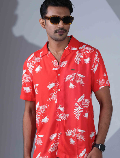 Flame Orange White Printed premium havana shirt