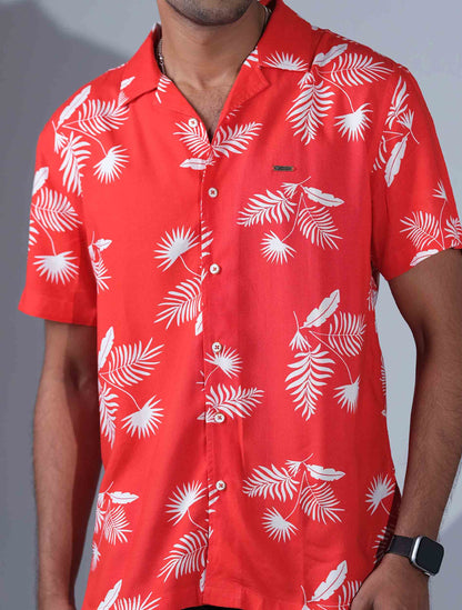 Flame Orange White Printed premium havana shirt