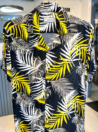 Black - yellow leaf printed half sleeve shirt