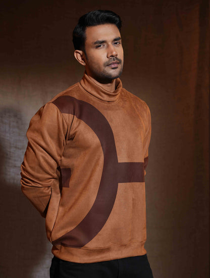 Copper Brown - Chocolate Suede leather High Neck Sweat Shirt