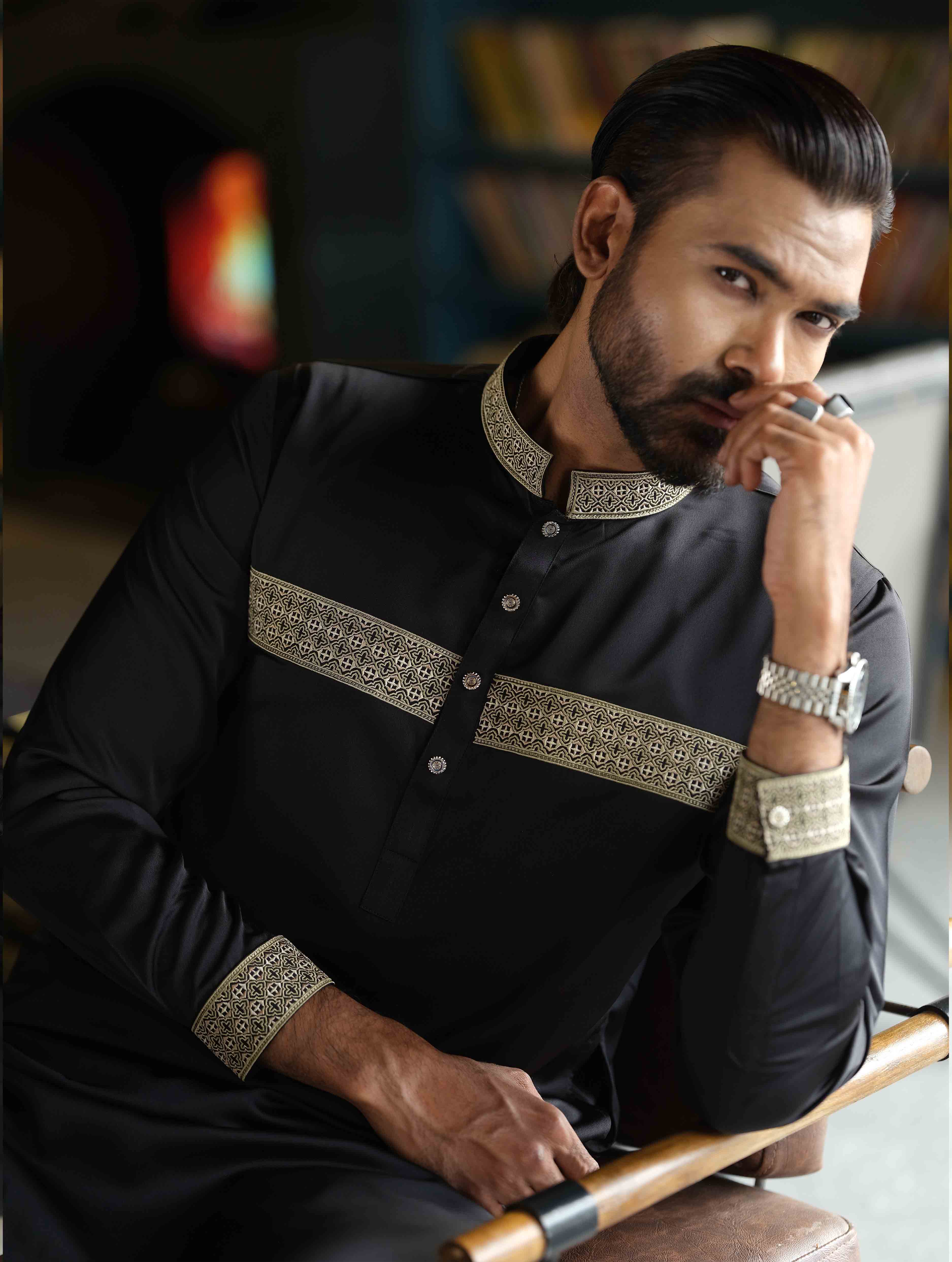 Black Noor Elegant Chest Embroidered Panjabi