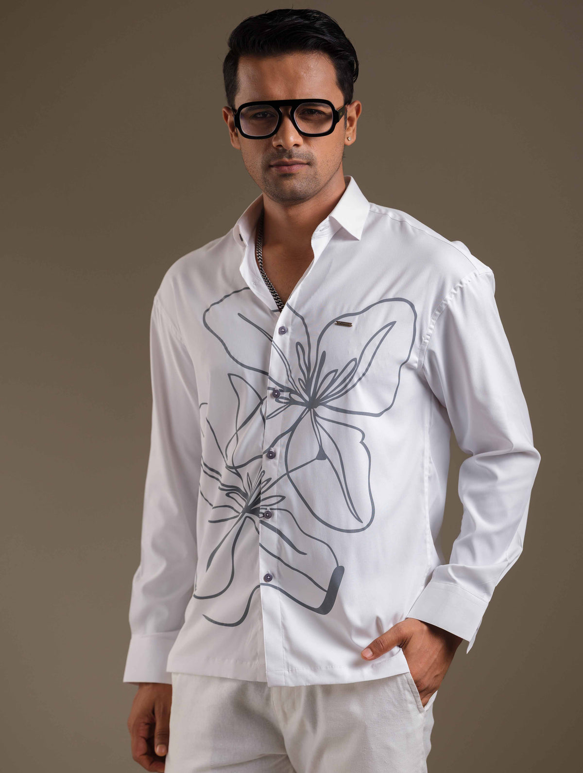 White chest printed casual shirt