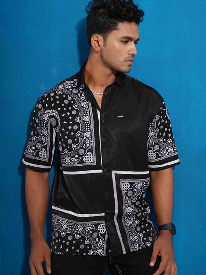 Black block printed drop shoulder shirt