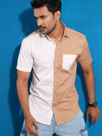 Tortilla brown stripe contrast half sleeve shirt