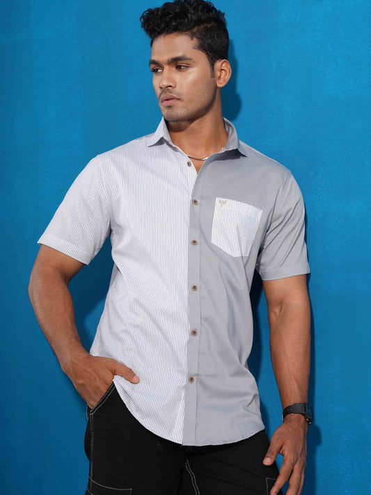 Fossil gray half stripe contrast half sleeve shirt