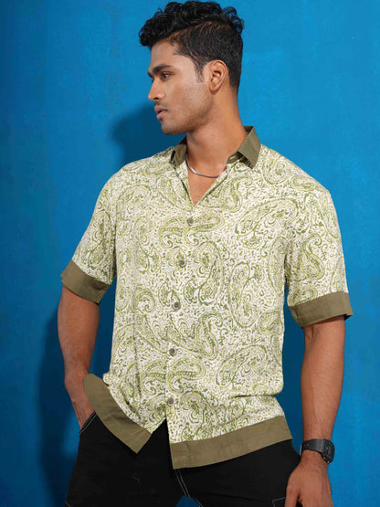 Pickle color sankha printed olive contrast Drop-shoulder half sleeve.