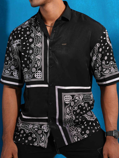 Black block printed drop shoulder shirt