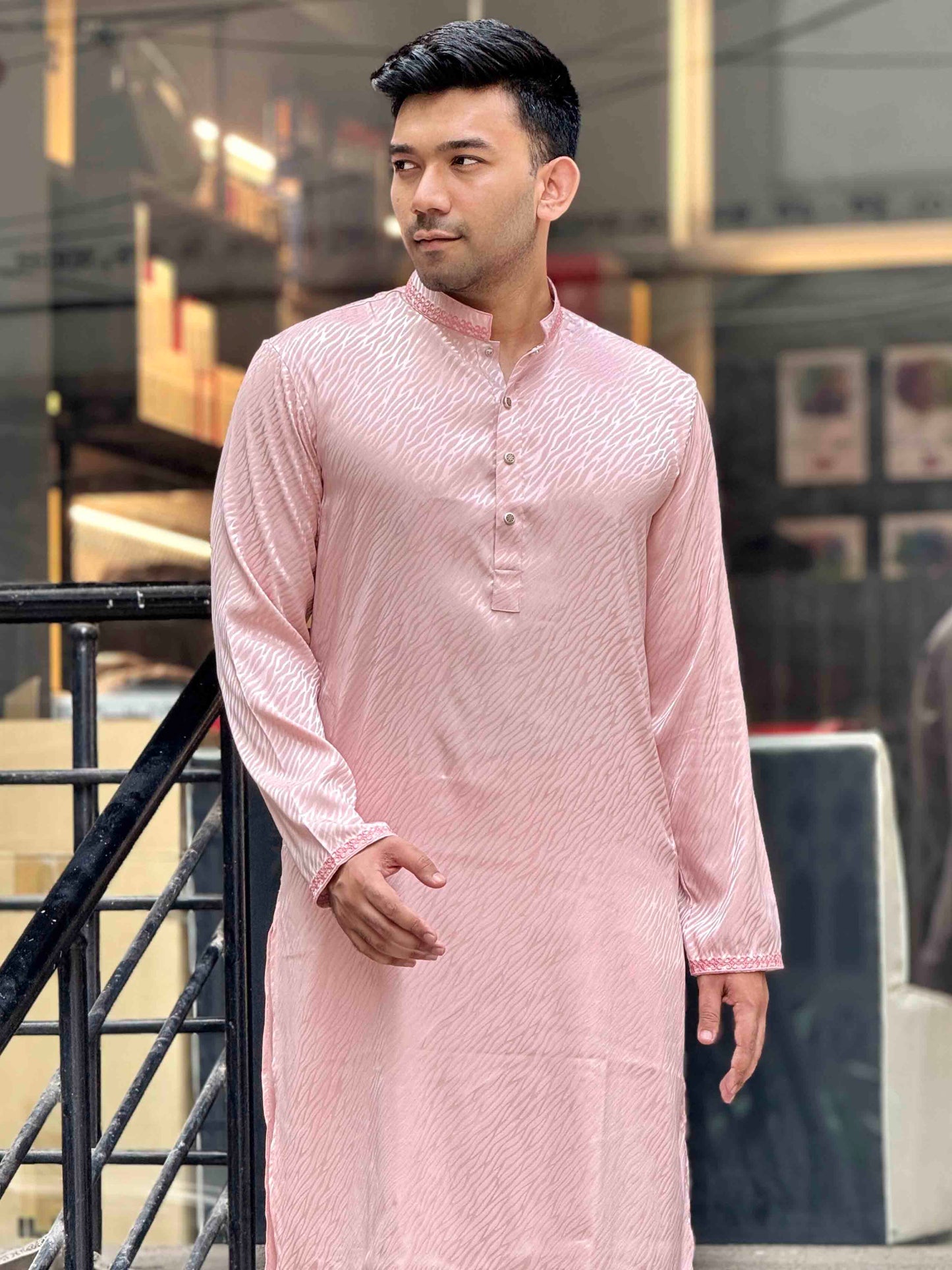 Salmon Pink Textured premium Panjabi