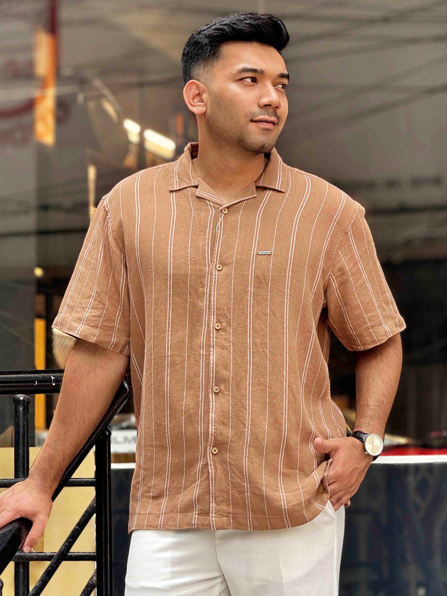 Burnt orange white stripe Havana shirt