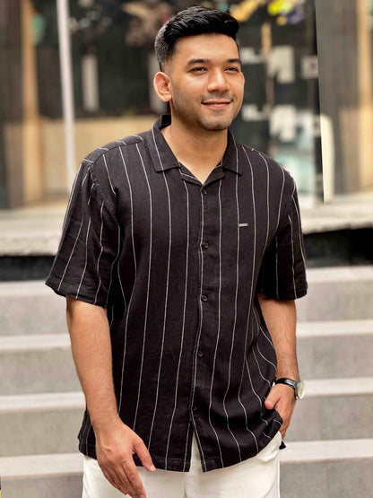 Jet Black white thin stripe Havana shirt