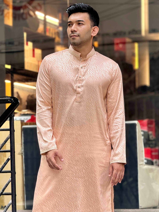 Pastel orange Textured premium Panjabi