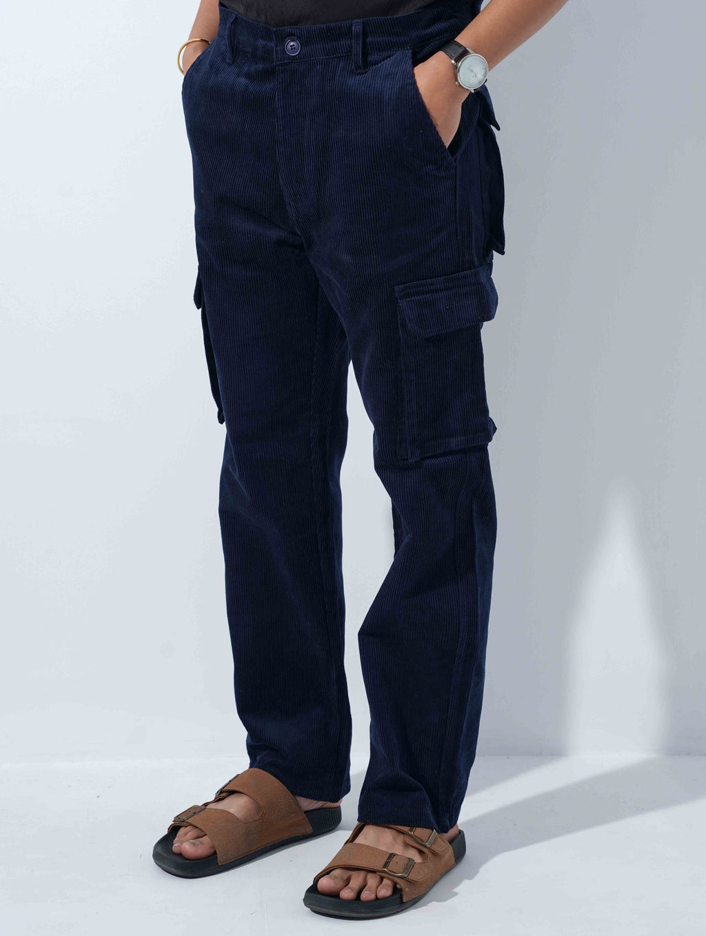 Navy Blue Corduroy Baggy Cargo Pant