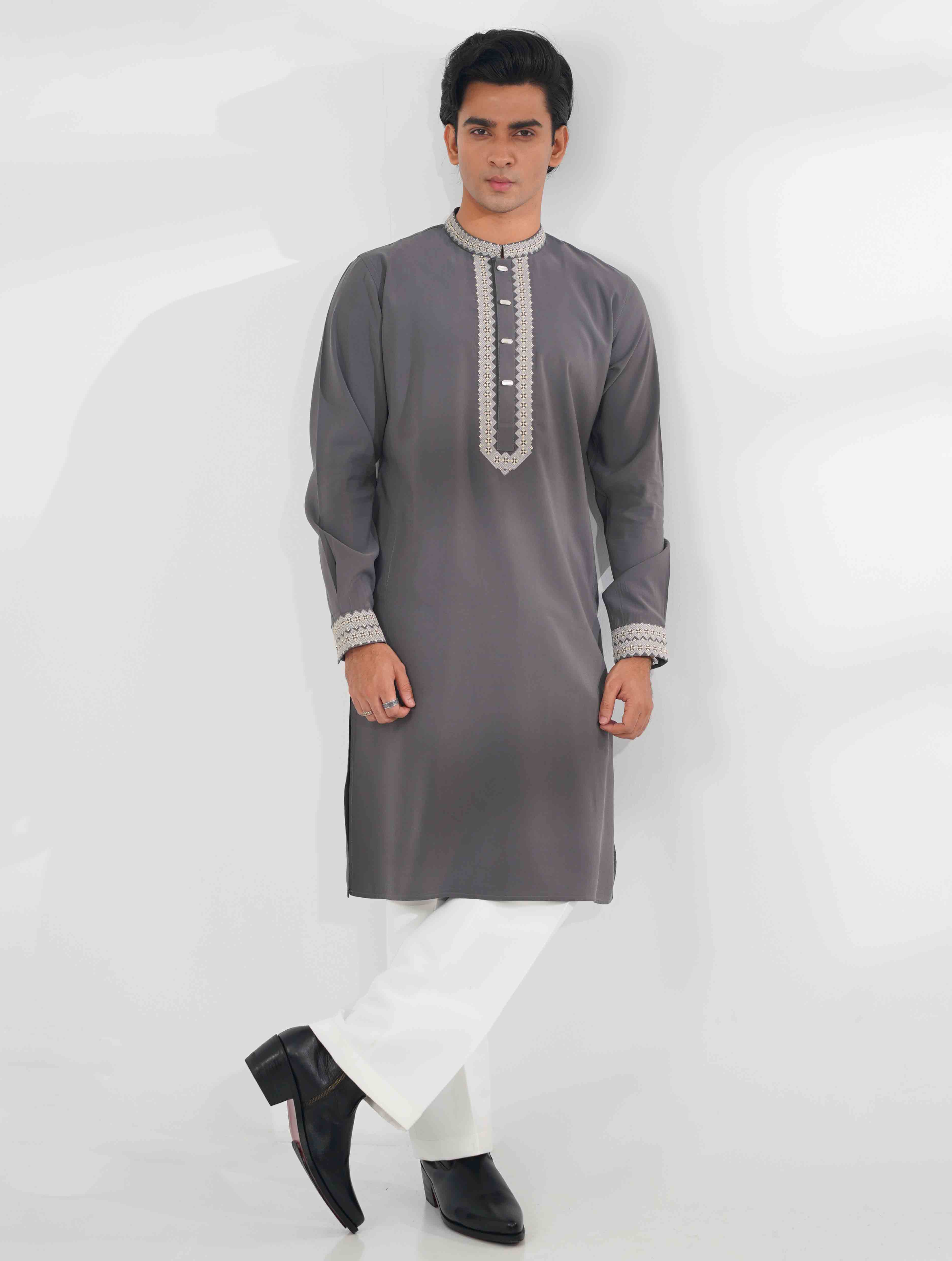 Grey embroidered panjabi