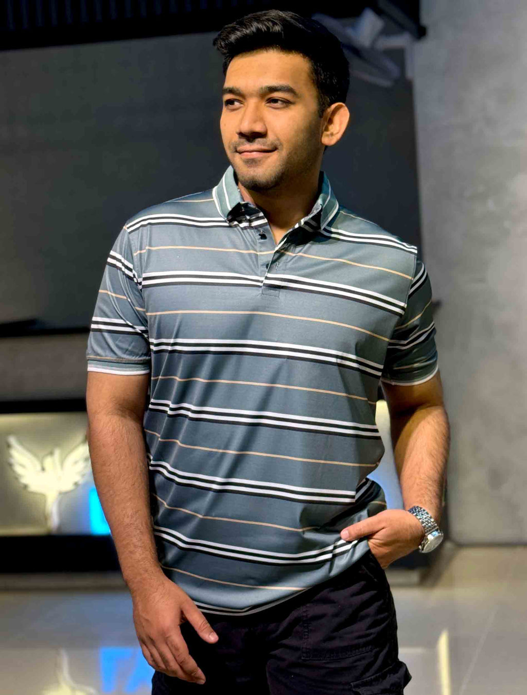 Deep forest stripe premium polo shirt