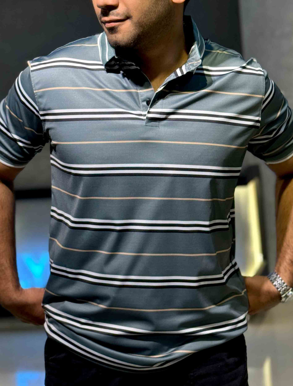 Deep forest stripe premium polo shirt