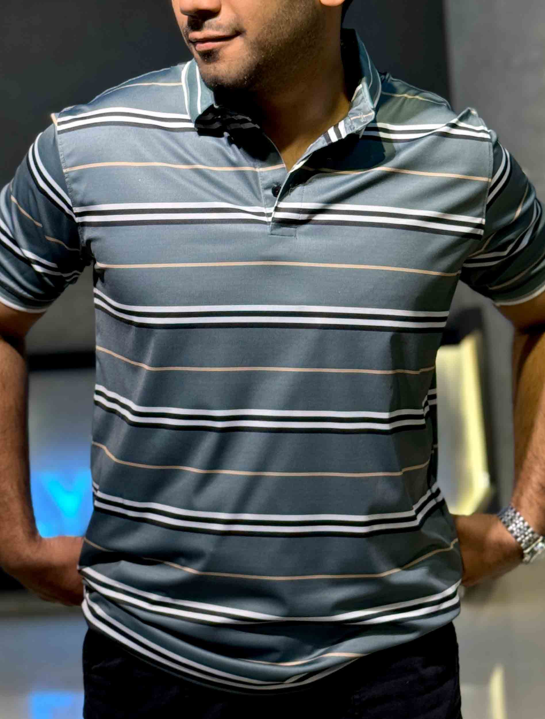 Deep forest stripe premium polo shirt