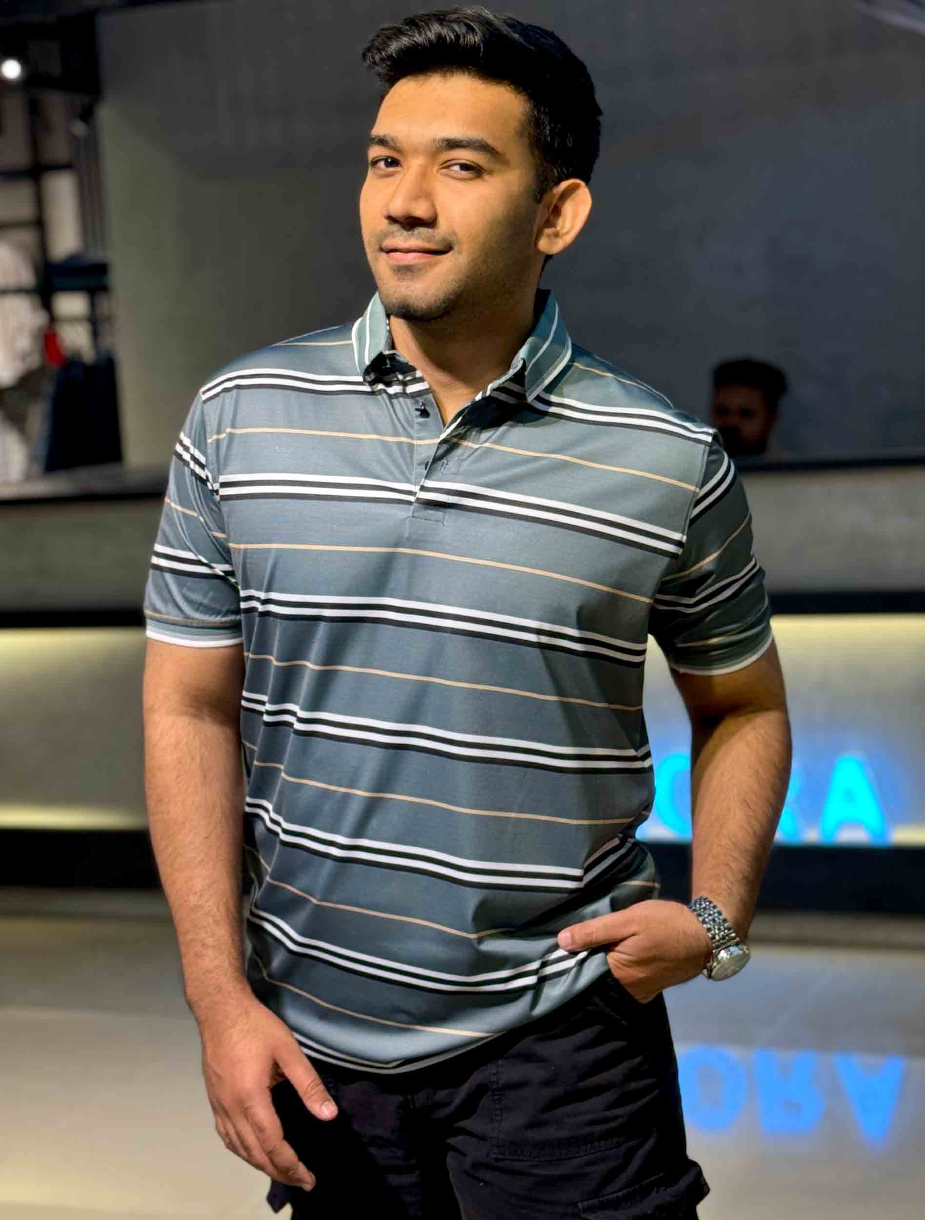 Deep forest stripe premium polo shirt