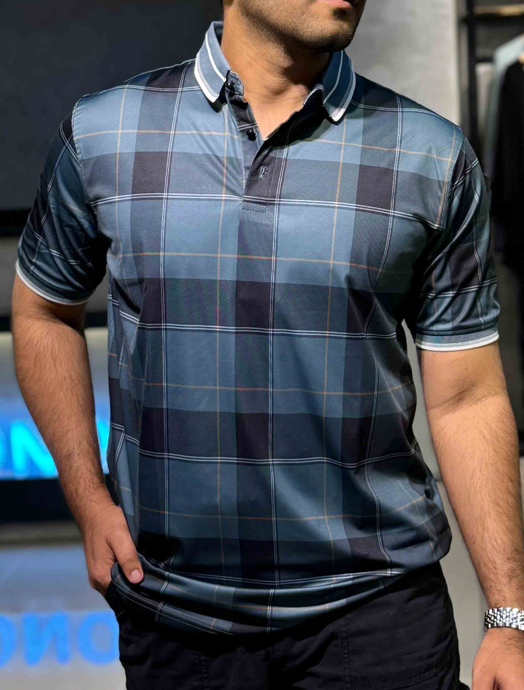 Hunter green Black check premium polo shirt